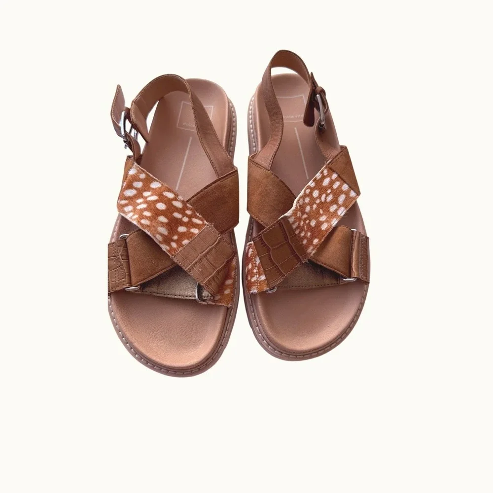 Dolce Vita Womens Brown Spotted Calf Hair Croc Platform Lug Sole Sandals 9.5